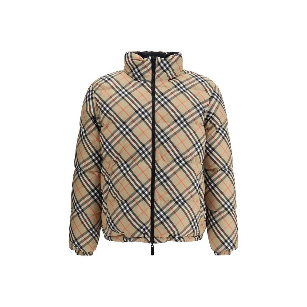 Burberry Multicolor Polyamide Clothing - Reversible check down jacket with packaway hood, double-slider zipper, and adjustable drawstring hem.