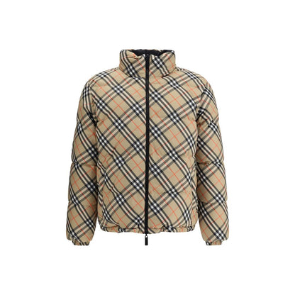 Burberry Multicolor Polyamide Clothing - Reversible check down jacket with packaway hood, double-slider zipper, and adjustable drawstring hem.