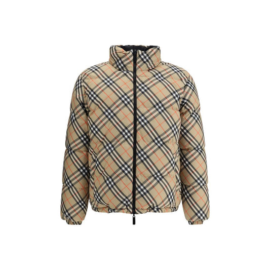Burberry Multicolor Polyamide Clothing - Reversible check down jacket with packaway hood, double-slider zipper, and adjustable drawstring hem.