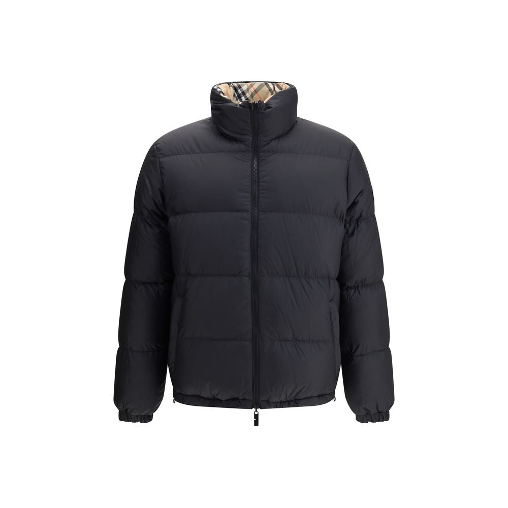 Burberry Multicolor Polyamide Clothing - Reversible Check Down Jacket featuring a packaway hood, zippered pockets, and adjustable hem.