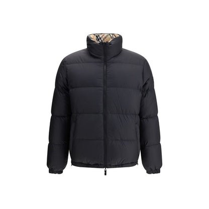 Burberry Multicolor Polyamide Clothing - Reversible Check Down Jacket featuring a packaway hood, zippered pockets, and adjustable hem.