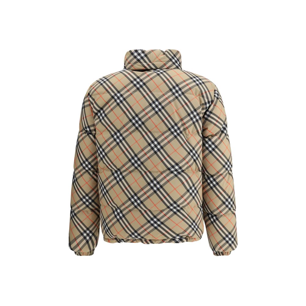 Burberry Multicolor Polyamide Clothing reversible check down jacket with packaway hood and elastic cuffs, featuring Burberry Check design.