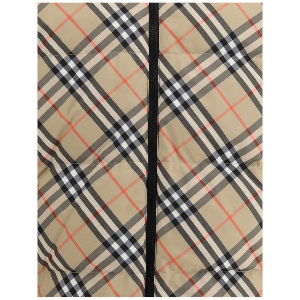Burberry Multicolor Polyamide Clothing Check Down Jacket with reversible design and iconic Burberry Check pattern, zipper closure visible.