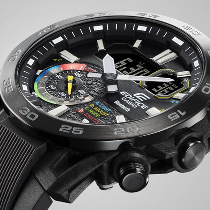 CASIO EDIFICE Mod. RACING MULTI COLOR SERIE wristwatch showcasing multifunctional dial, quartz movement, and resin strap.