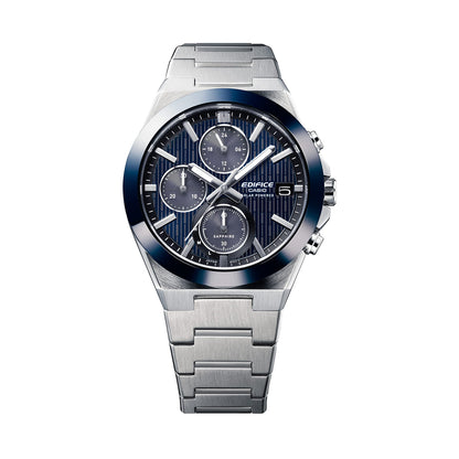 CASIO EDIFICE Mod. SOLAR POWERED CHRONOGRAPH - BLUE wristwatch with stainless steel case and bracelet, water resistant up to 10 ATM.