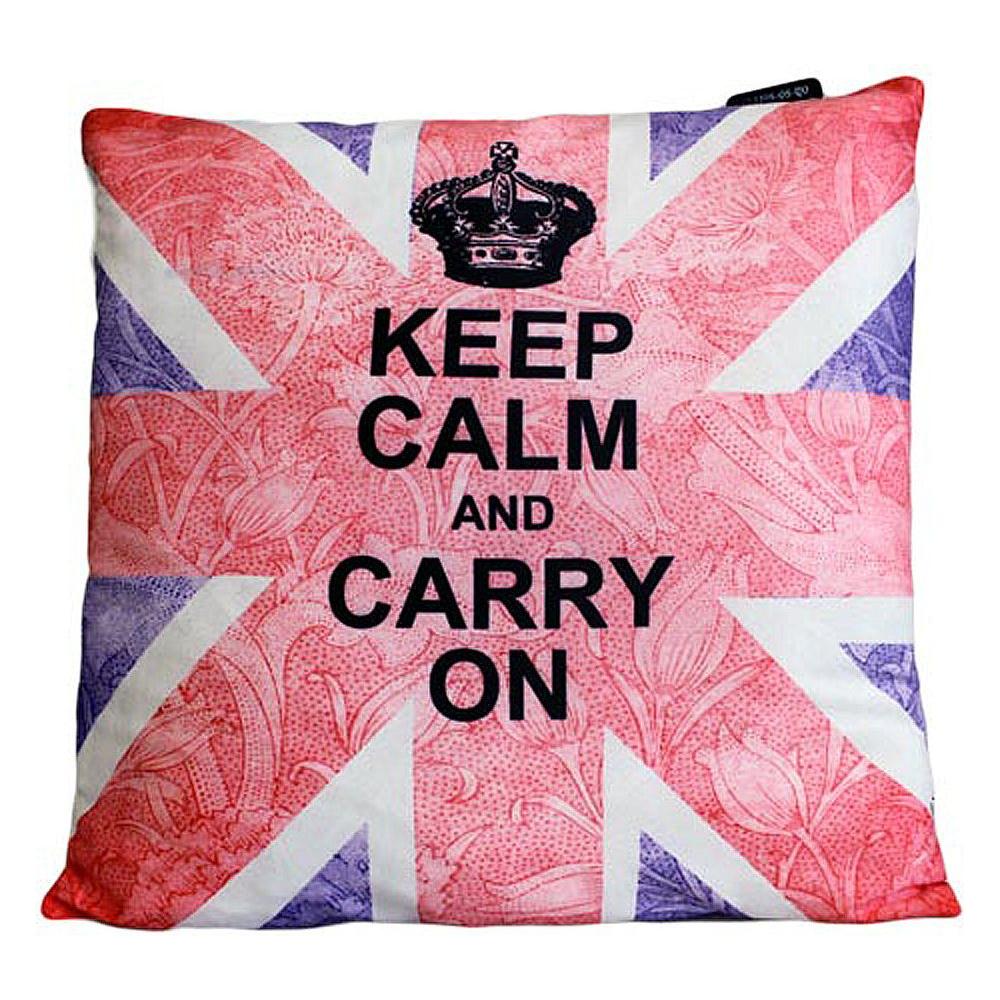 CUSCINI LETTERARI - Copricuscino in Juta lavata / Cotton pillow case KEEP CALM AND CARRY ON - Size 40x40cm UNIONJACK-C-03