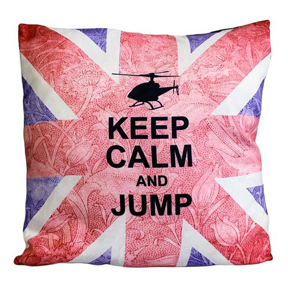 CUSCINI LETTERARI - Copricuscino in Juta lavata / Cotton pillow case KEEP CALM AND JUMP - Size 40x40cm UNIONJACK-C-04