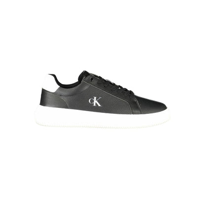 Calvin Klein Black Leather Men Sneaker with white sole and iconic logo, elegant design, perfect for street style fashion.
