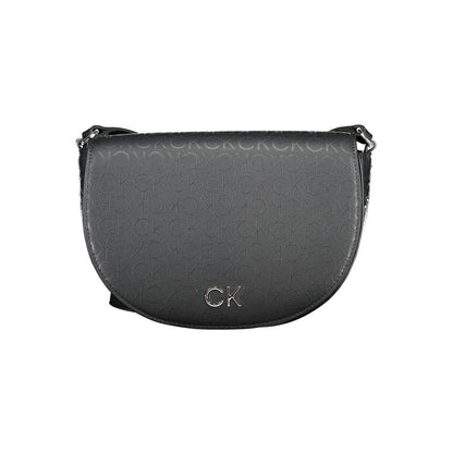 Calvin Klein Black Polyethylene Handbag with adjustable strap, internal card pocket, contrasting details, and magnet closure.