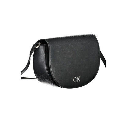 Calvin Klein Black Polyethylene Handbag with adjustable shoulder strap, internal card pocket, contrasting details, and logo.