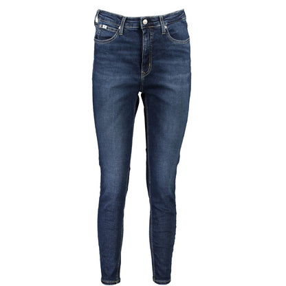 Calvin Klein Blue Cotton Women's Skinny Ankle Jean with high-rise, sustainable fabric, featuring sleek silhouette and recycled materials.