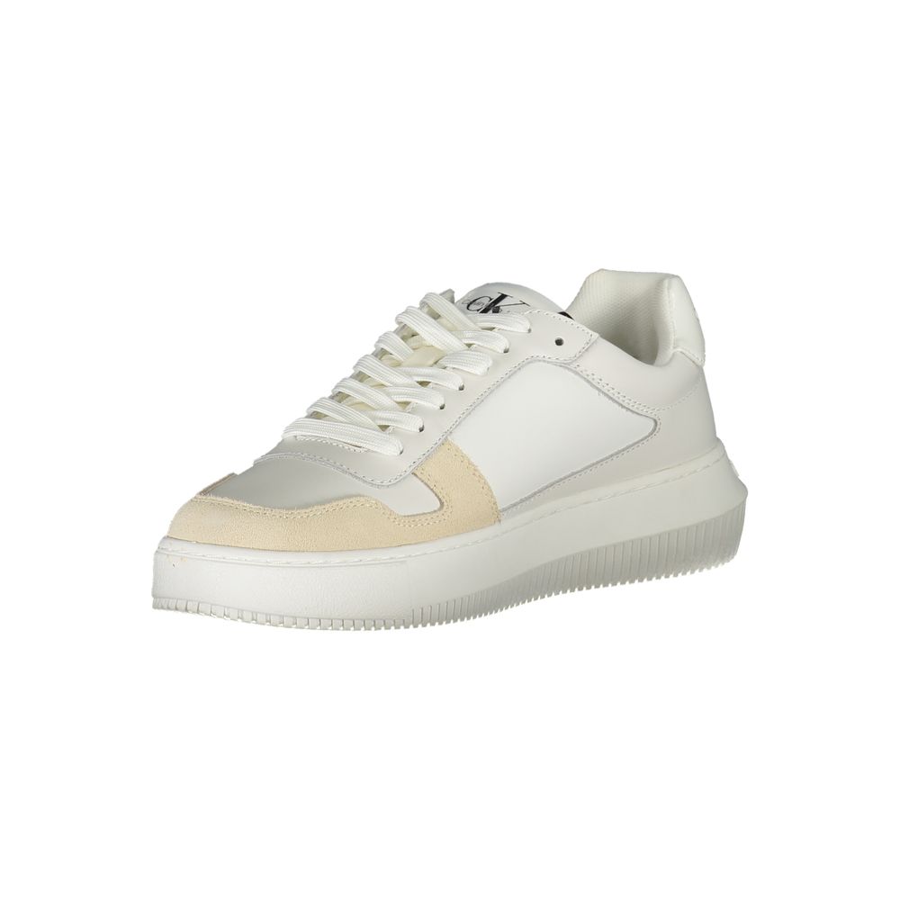 Calvin Klein Elegant White Lace-Up Sneakers with Contrast Detail showcasing modern style and sustainable materials.