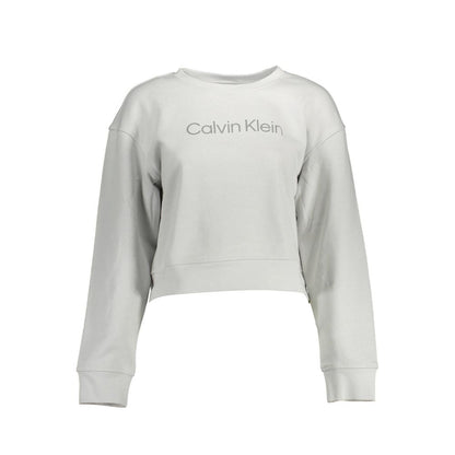 Calvin Klein Gray Cotton Women Sweater with round neck and logo detail, long sleeves, modern casual elegance.
