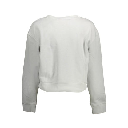 Back view of Calvin Klein Gray Cotton Women Sweater with long sleeves and round neck.