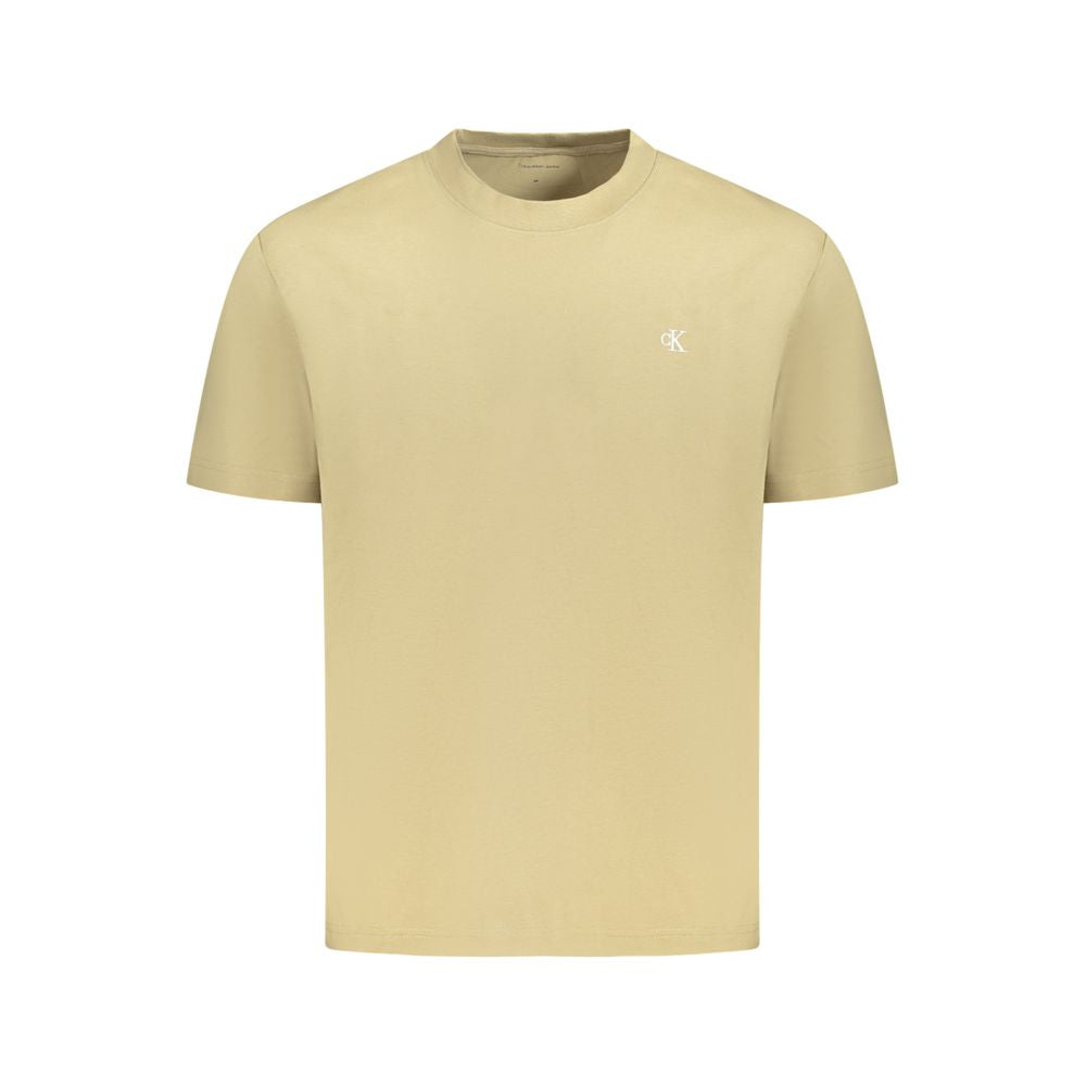 Calvin Klein Green Cotton T-Shirt with short sleeves, crew neck, and logo embroidery, made from 95% regenerative cotton.