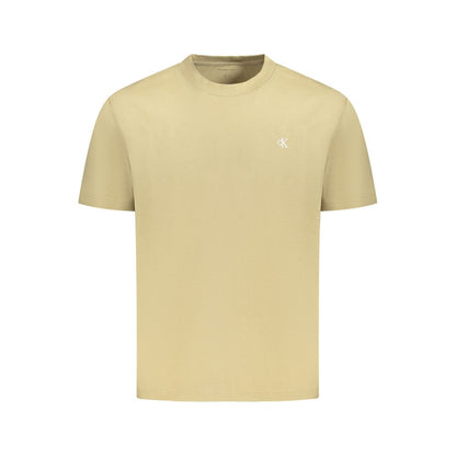 Calvin Klein Green Cotton T-Shirt with short sleeves, crew neck, and logo embroidery, made from 95% regenerative cotton.