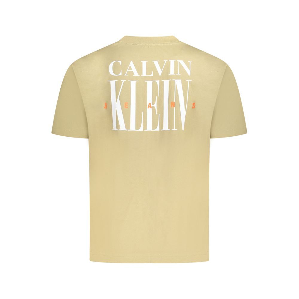 Calvin Klein Green Cotton T-Shirt, short sleeve crew neck with logo print and embroidery, made with 95% regenerative cotton.