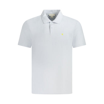 Calvin Klein Light Blue Cotton Men Polo Shirt, classic fit with iconic logo embroidery, two-button placket, short sleeves, versatile styling.