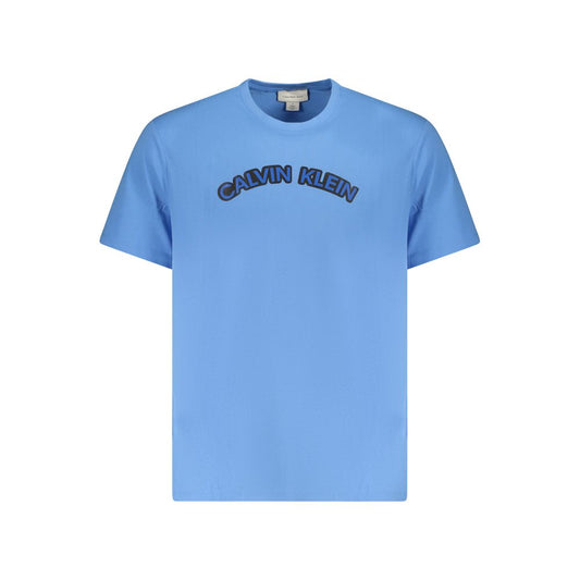 Calvin Klein Light Blue Cotton Men T-Shirt with logo print, elegant crew neck design for modern trendsetters.