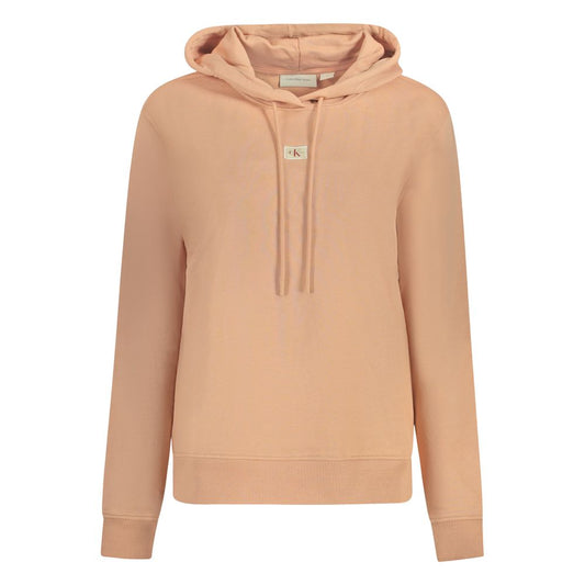 Calvin Klein Pink Cotton Sweatshirt with hood, long sleeves, brushed finish, and logo application, made from 95% regenerative cotton.