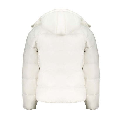 Calvin Klein White Polyamide Men Jacket with removable hood and eco-friendly design, back view showcasing high-fashion style.