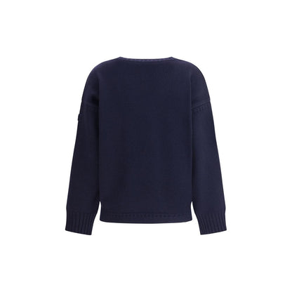 Back view of Chloé Blue Wool Sweatshirt showcasing ribbed edges and oversized design.