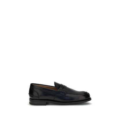 Church's Black Calf Leather Bos Taurus Slip-On Loafers with classic design and hand-stitched detail, shown in side view.