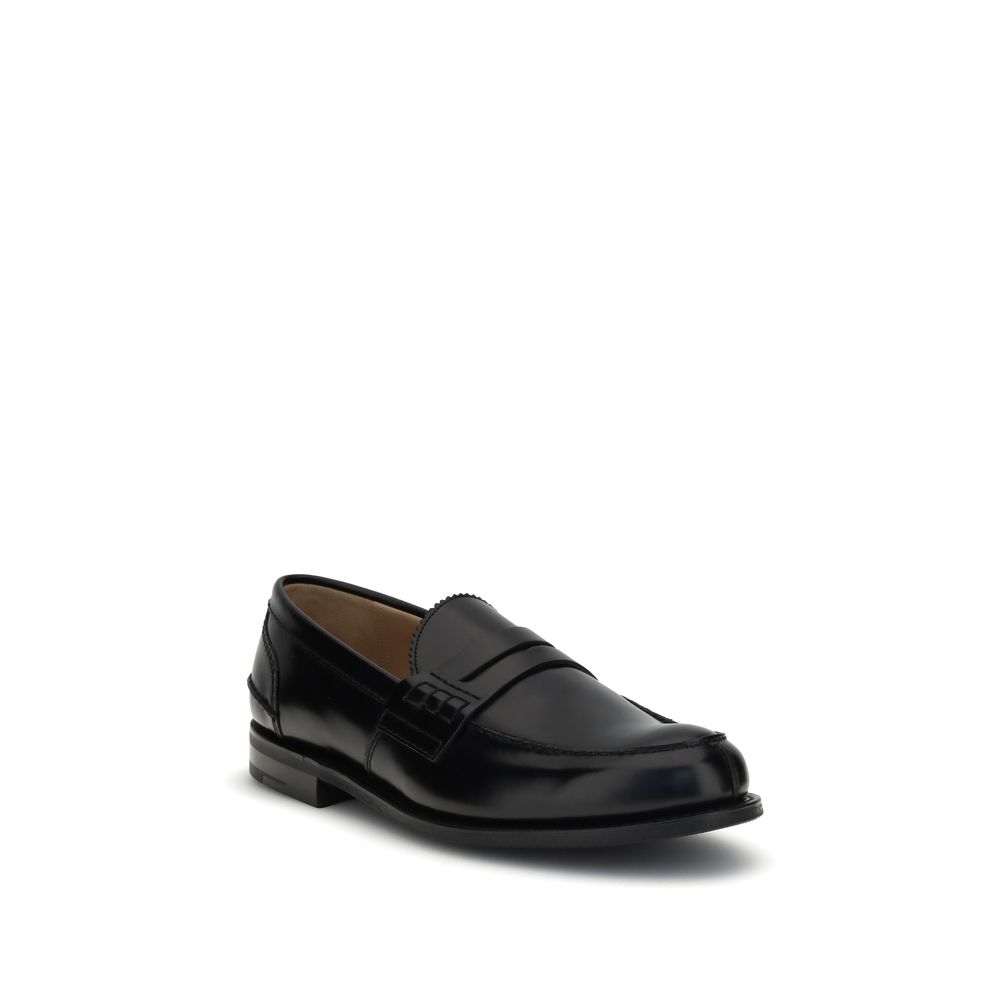 Church's Black Calf Leather Bos Taurus Slip-On Loafers with hand-stitched details and serged welt in AW25 style.