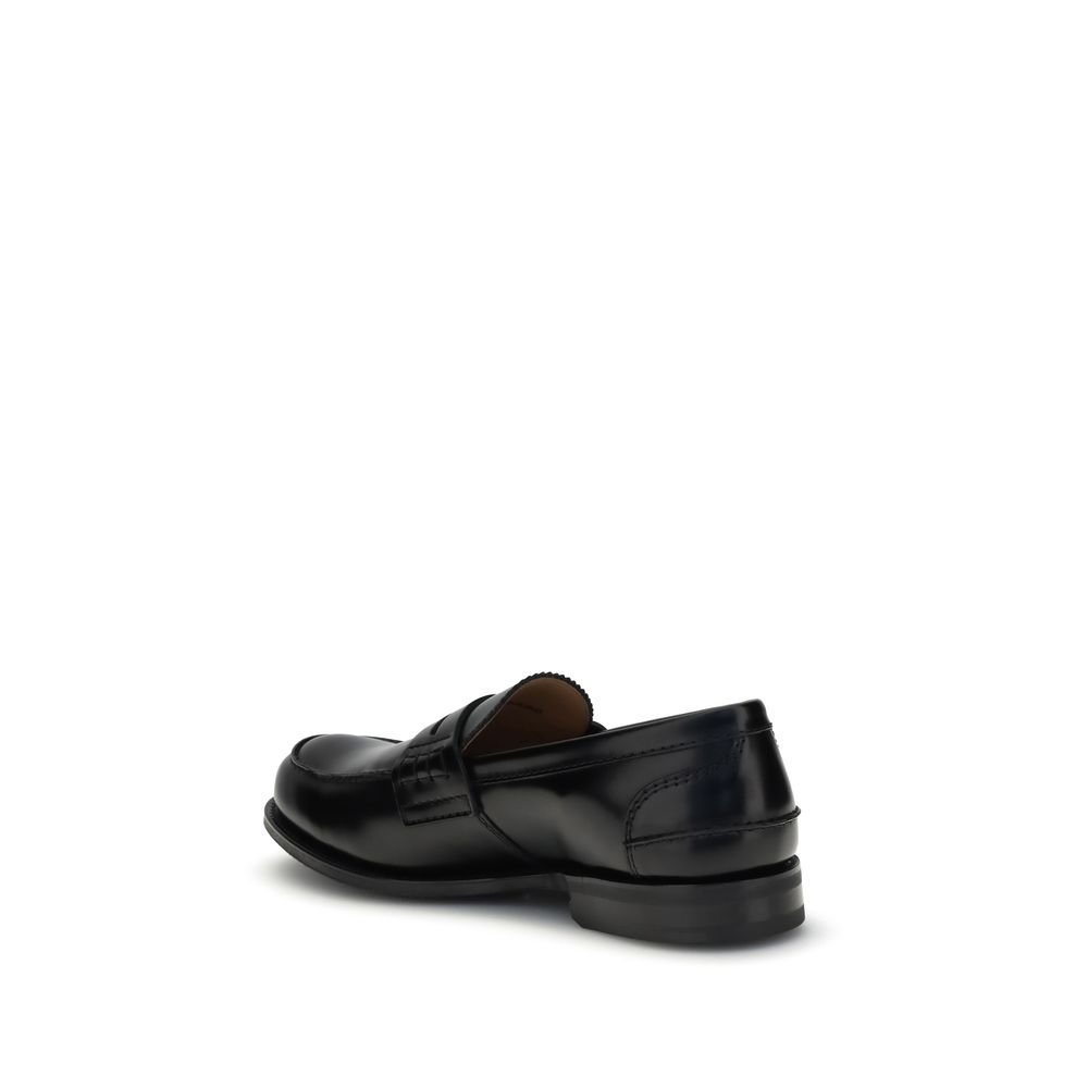 Church's Black Calf Leather Bos Taurus Slip-On Loafers with hand-stitched sides and serged welt, back view.