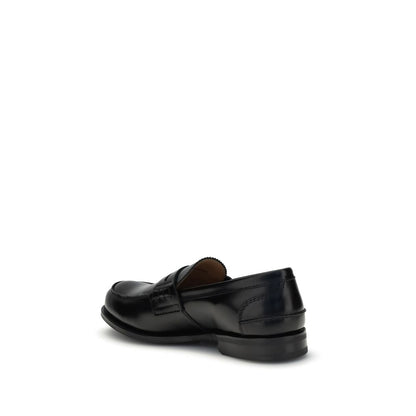 Church's Black Calf Leather Bos Taurus Slip-On Loafers with hand-stitched sides and serged welt, back view.