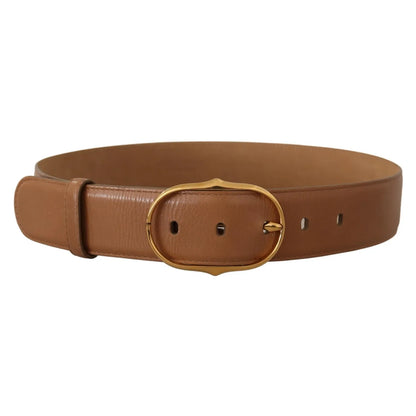 Costume National Brown Leather Gold Metal Oval Buckle Belt