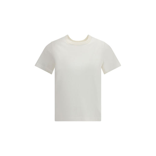 Courrèges White Cotton T-Shirt with embroidered logo, ribbed crew neck, slim fit and contemporary design for AW25. 100% cotton.