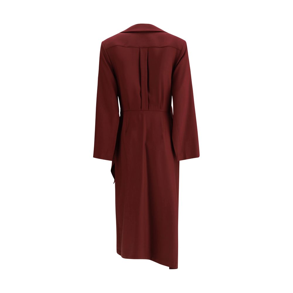 Back view of Crida Milano Bordeaux Silk Casual Dress with elegant wrap design.