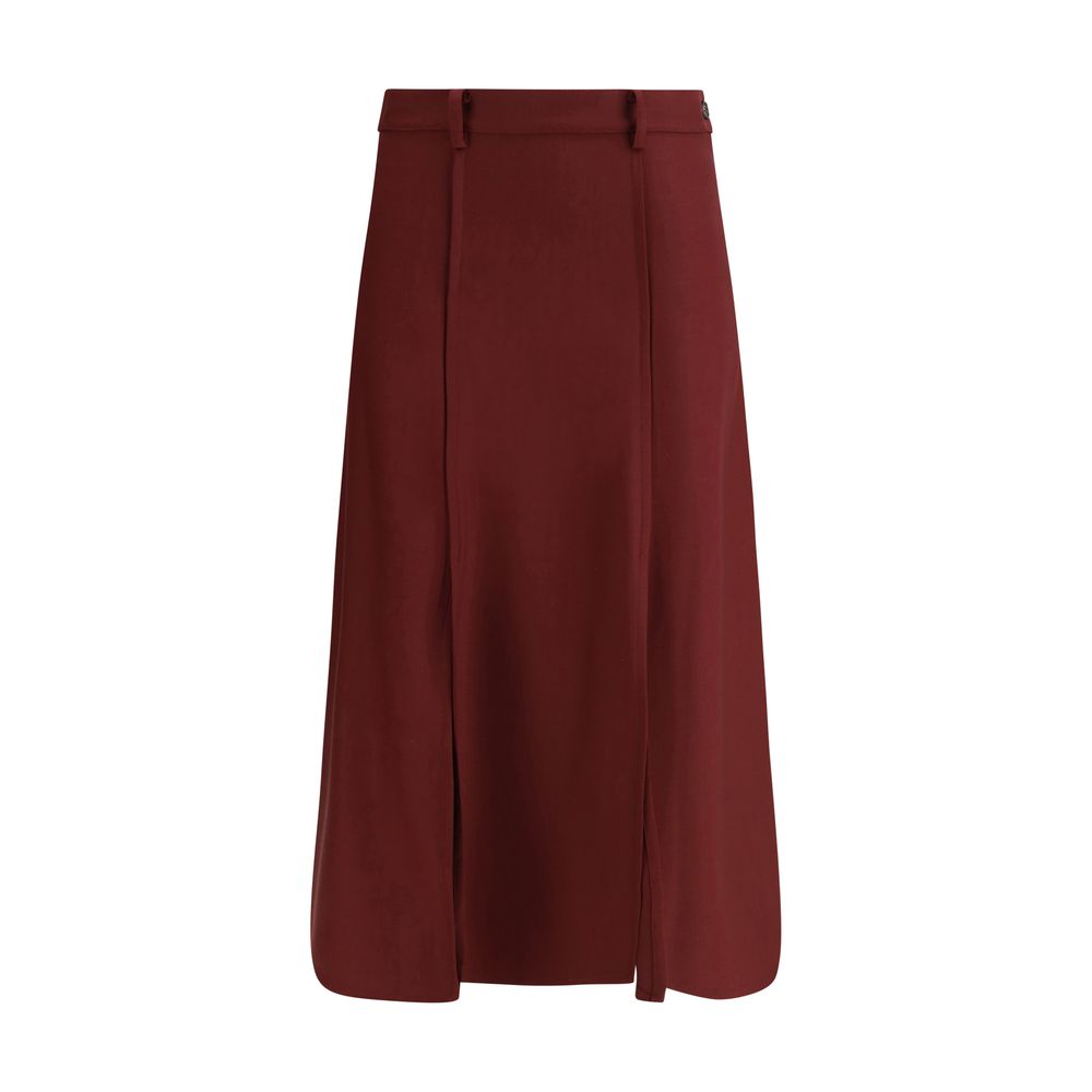 Crida Milano Bordeaux Wool Midi Skirt with central pleats for elegant silhouette.