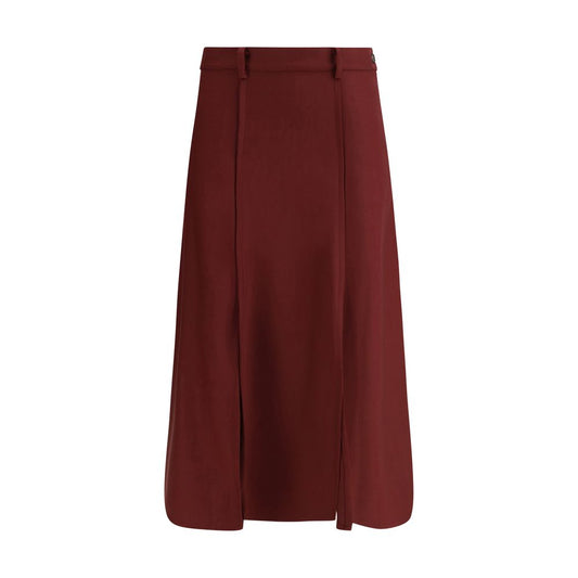 Crida Milano Bordeaux Wool Midi Skirt with central pleats for elegant silhouette.