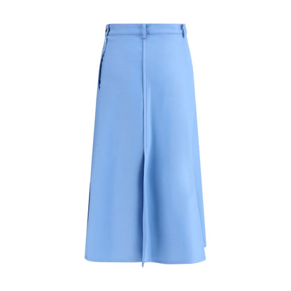 Crida Milano Light Blue Wool Midi Skirt with central pleats, elegant design