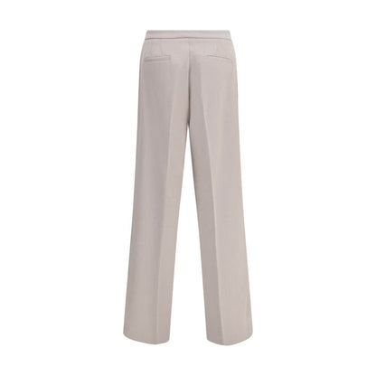 Cruna Beige Polyester Casual Pants with wide legs, front zip, button fastening, side and back pockets, perfect for casual or refined looks.