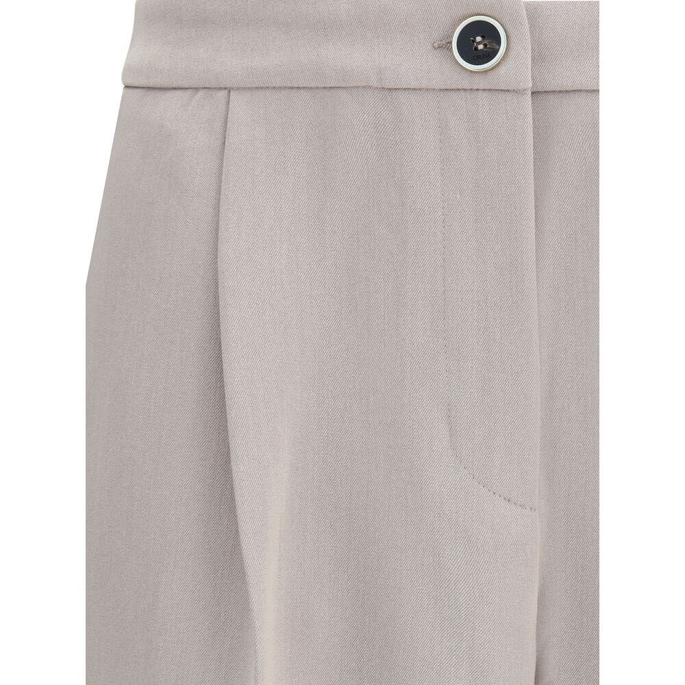 Cruna Beige Polyester Casual Pants with wide leg, featuring a button fastening, side slash pockets, and clean design for versatile looks.