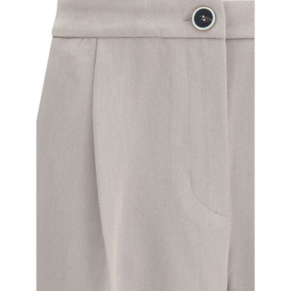 Cruna Beige Polyester Casual Pants with wide leg, featuring a button fastening, side slash pockets, and clean design for versatile looks.