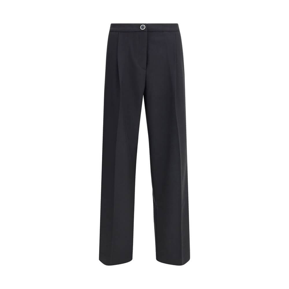 Cruna Black Polyester Casual Pants with wide leg, modern silhouette, versatile for refined or casual looks, featuring front zip and button.