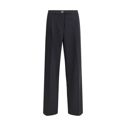 Cruna Black Polyester Casual Pants with wide leg, modern silhouette, versatile for refined or casual looks, featuring front zip and button.