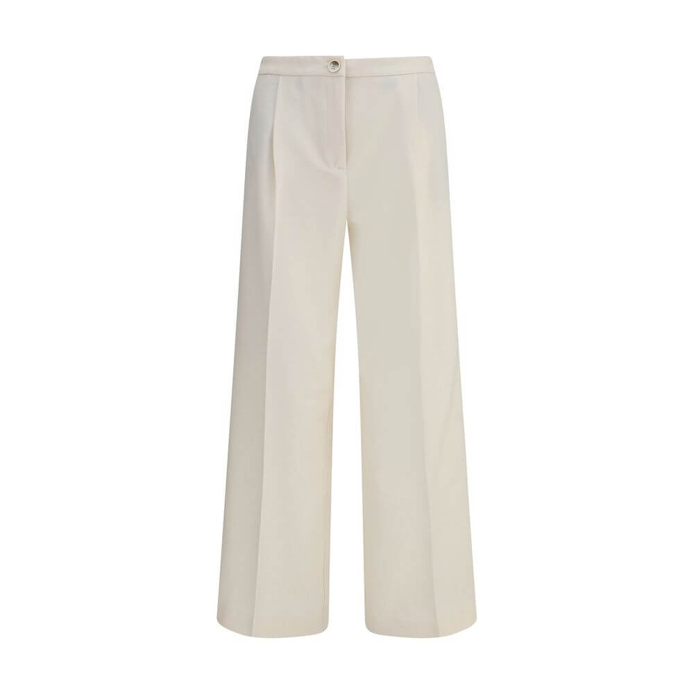 Cruna Cream Polyester Casual Pants with wide leg, front zip, button fastening, side and welt pockets, modern silhouette, AW25.