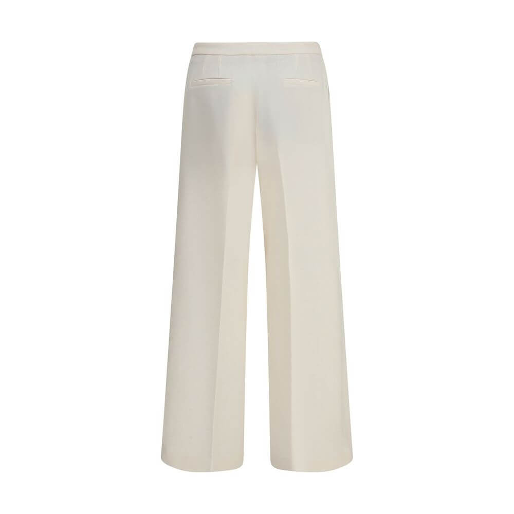 Cruna Cream Polyester Casual Pants with wide leg, front zip, and button fastening, designed for versatile looks.