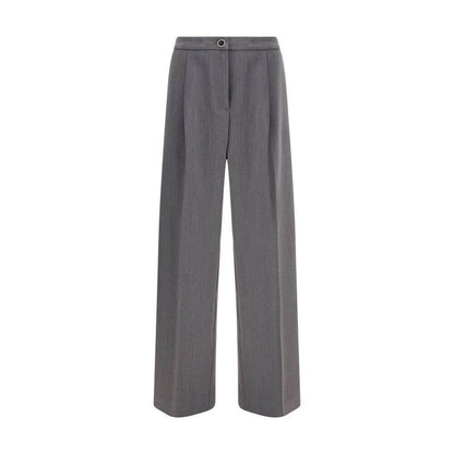 Cruna Gray Polyester Casual Pants with wide leg design, zip and button closure, perfect for versatile and refined looks.