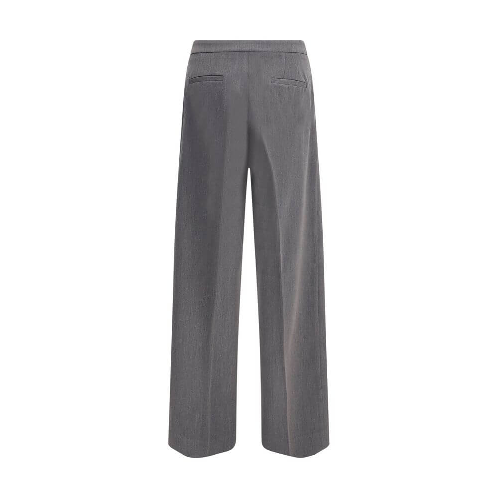 Back view of Cruna Gray Polyester Casual Pants featuring wide leg, side and welt pockets, and a clean design for versatile style.