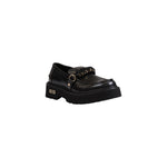Cult Black Leather Platform shoes with decorative chain and chunky treaded sole, contemporary style in brushed leather, SLASH 4353 LOW W.