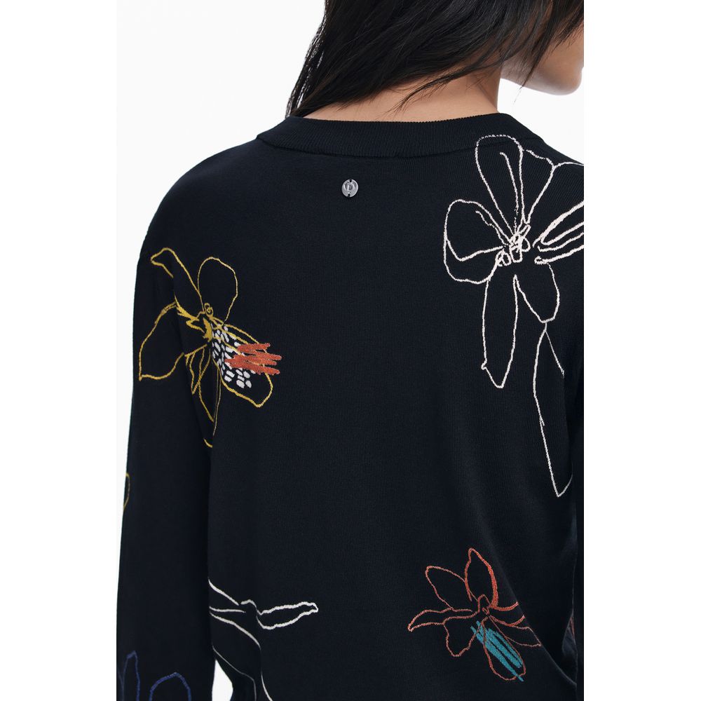 Back view of Desigual Black Viscose Women Sweater with floral pattern and logo detail.