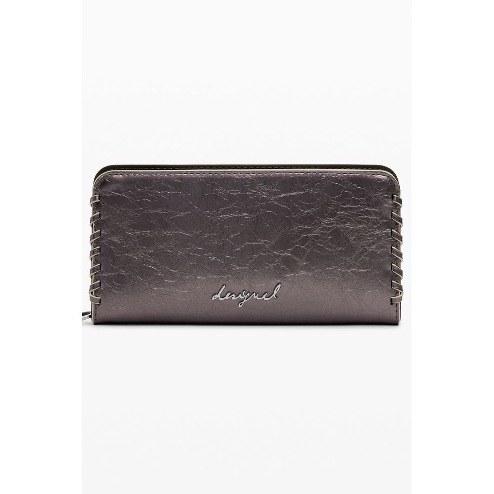 Desigual Bronze Polyethylene Women Wallet with zip closure, featuring 5 compartments and iconic Desigual logo in a stylish design.