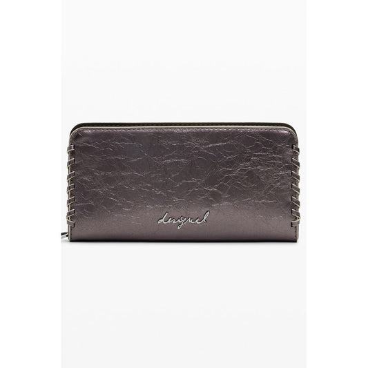 Desigual Bronze Polyethylene Women Wallet with zip closure, featuring 5 compartments and iconic Desigual logo in a stylish design.