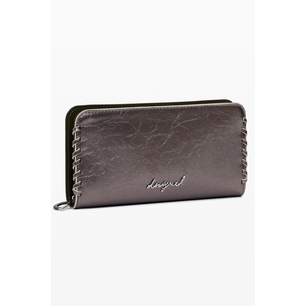 Desigual Bronze Polyethylene Women Wallet with zip closure and logo, showcasing stylish design and multiple compartments.